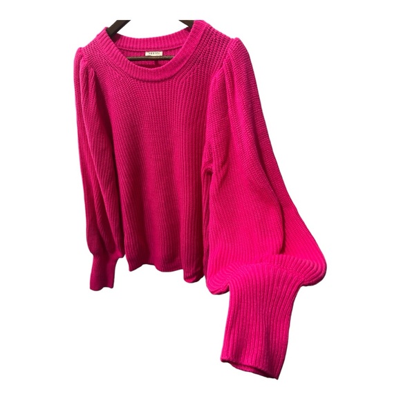 JODIFL ANTHROPOLOGIE HOT PINK RIBBED KNIT BALLOON  LONG SLEEVE SWEATER SZ SMALL - Picture 5 of 7